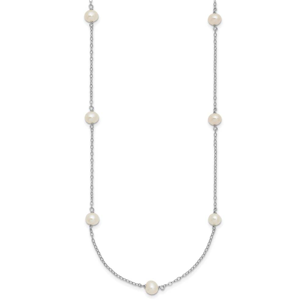 Sterling Silver 5-6mm White Near-Round Cultured Pearl 16 inch Necklace