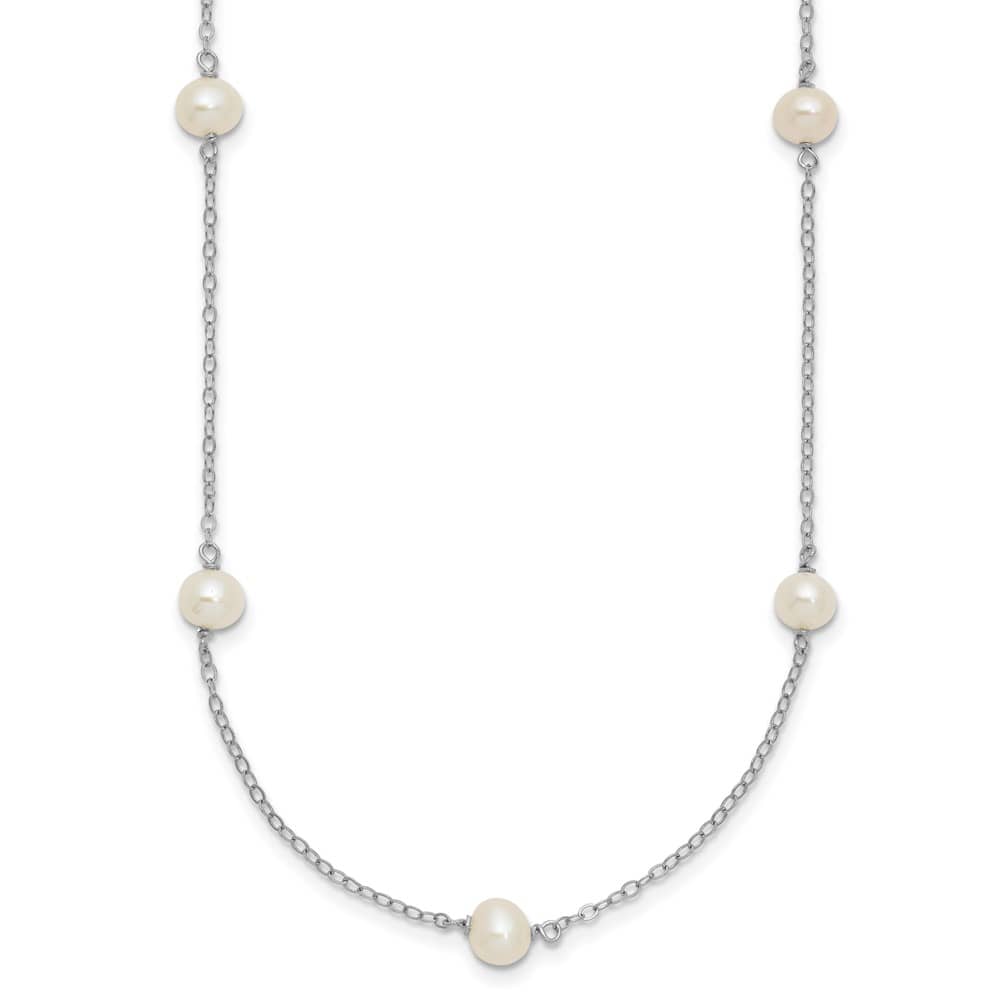 Sterling Silver 5-6mm White Near-Round Cultured Pearl 16 inch Necklace