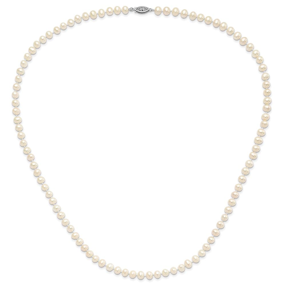 Sterling Silver 5-6mm White Near-Round Cultured Pearl 24 inch Necklace