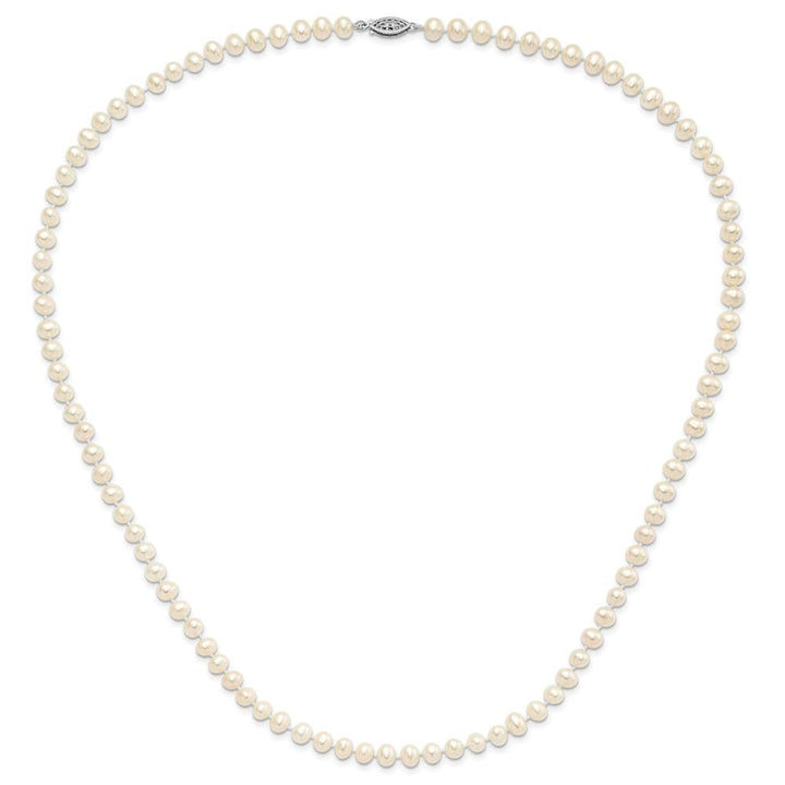 Sterling Silver 5-6mm White Near-Round Cultured Pearl 24 inch Necklace