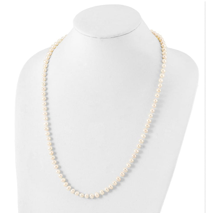 Sterling Silver 5-6mm White Near-Round Cultured Pearl 24 inch Necklace