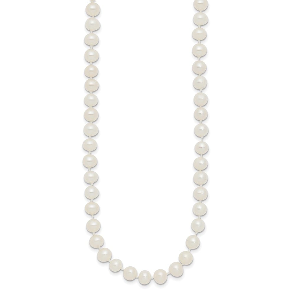 Sterling Silver 5-6mm White Near-Round Cultured Pearl 24 inch Necklace