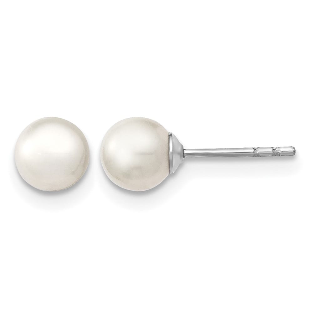 Sterling Silver 5-6mm White Round Freshwater Pearl Post Earrings, view 1 of 4