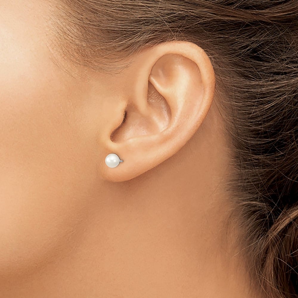 Sterling Silver 5-6mm White Round Freshwater Pearl Post Earrings, view 3 of 4
