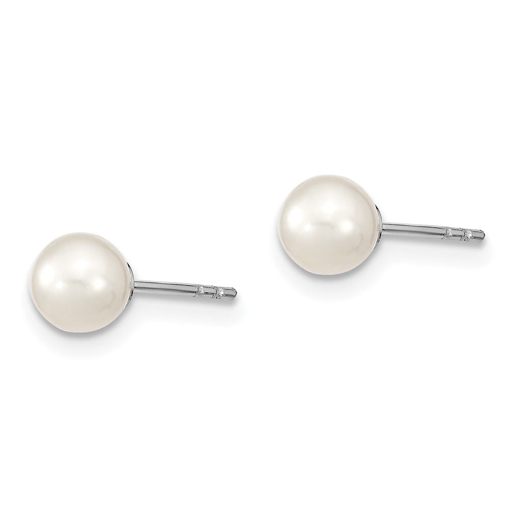 Sterling Silver 5-6mm White Round Freshwater Pearl Post Earrings, view 2 of 4