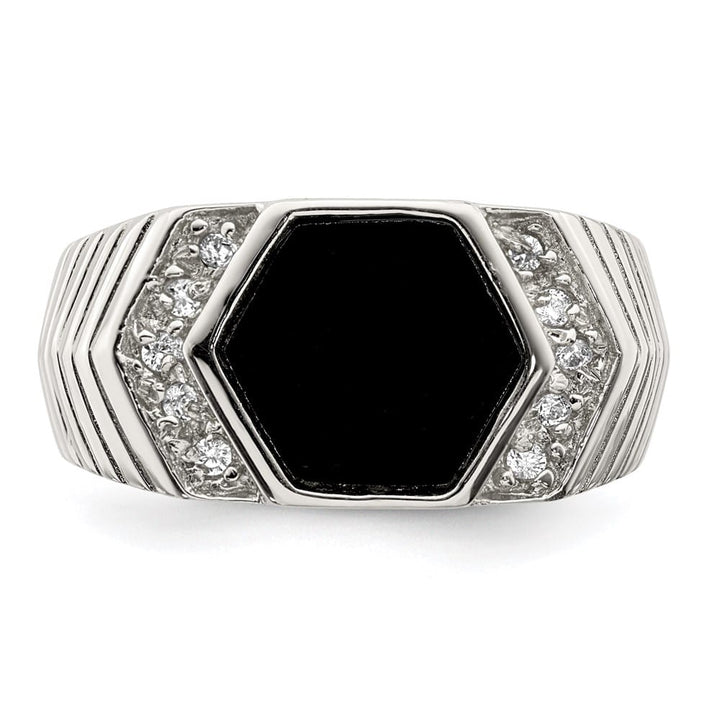 Sterling Silver 5 mm CZ and Onyx Men's Ring Size 9