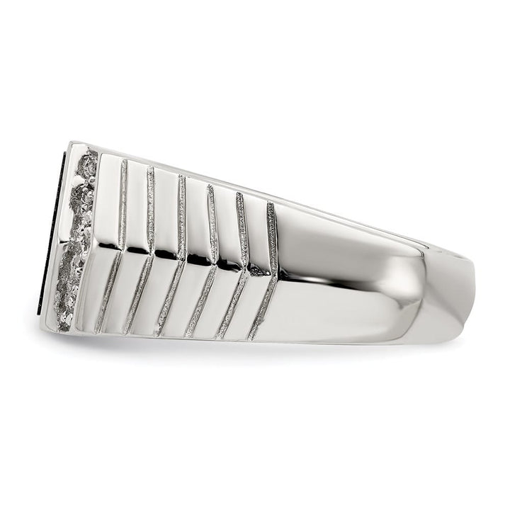 Sterling Silver 5 mm CZ and Onyx Men's Ring Size 9