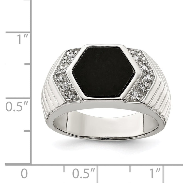 Sterling Silver 5 mm CZ and Onyx Men's Ring Size 9