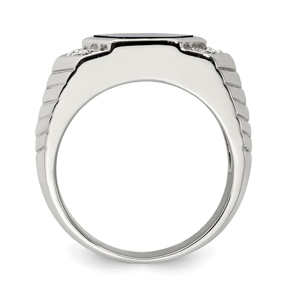 Sterling Silver 5 mm CZ and Onyx Men's Ring Size 9