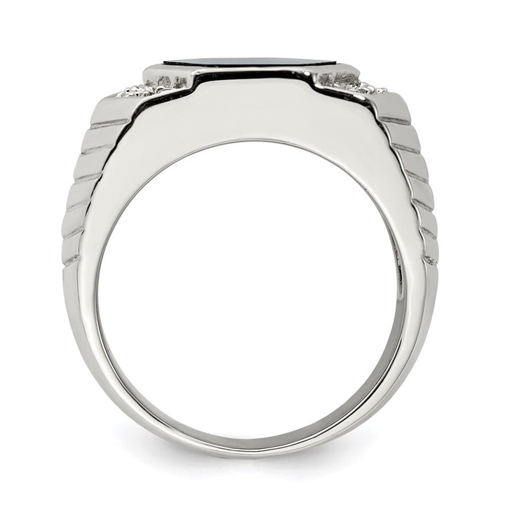 Sterling Silver 5 mm CZ and Onyx Men's Ring Size 9