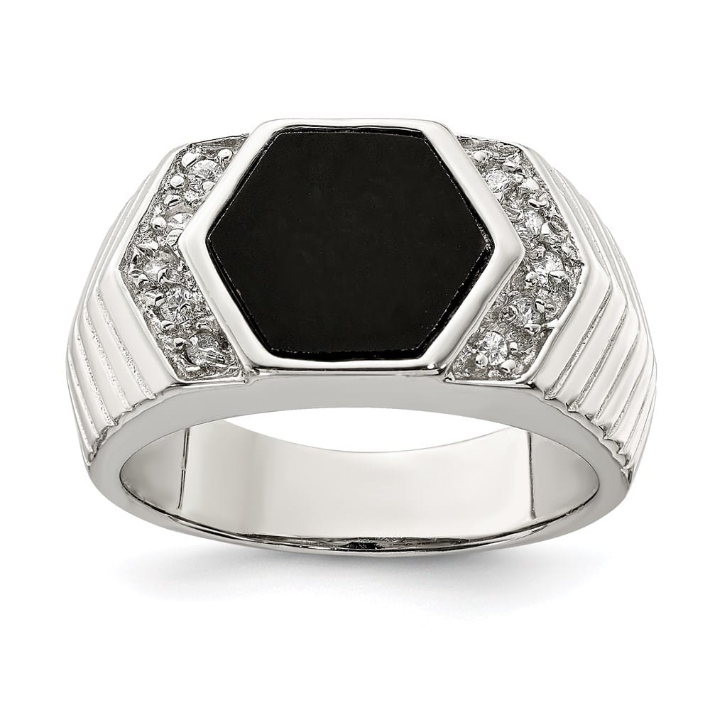 Sterling Silver 5 mm CZ and Onyx Men's Ring Size 9