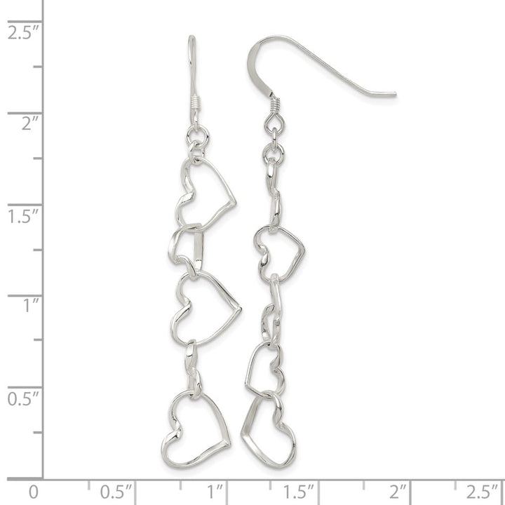 Sterling Silver 53mm Heart Dangle Shepherd Hook Earrings