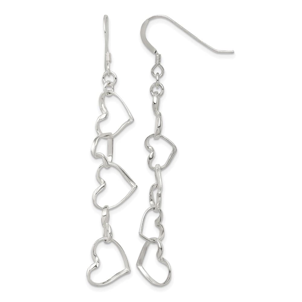 Sterling Silver 53mm Heart Dangle Shepherd Hook Earrings