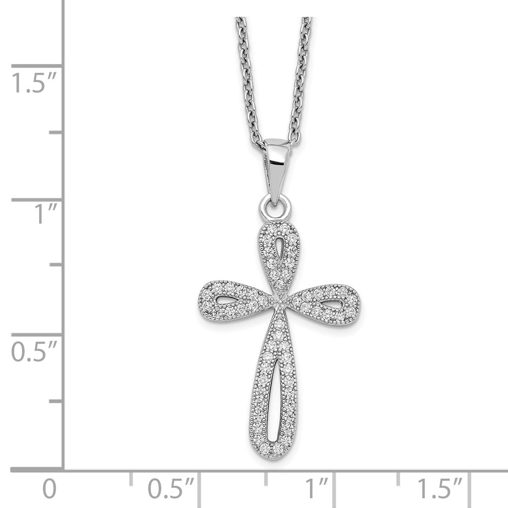 Sterling Silver 55 Stone Micro Pavé CZ Cross 18 inch Necklace