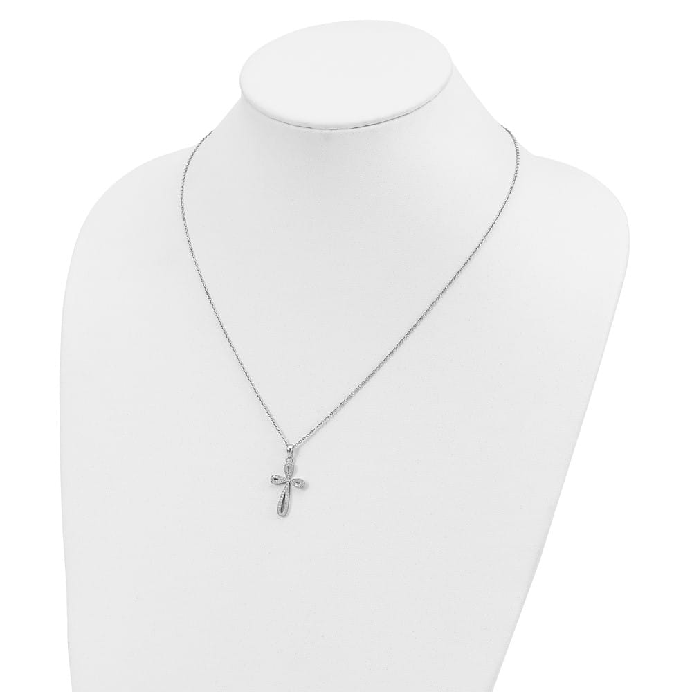 Sterling Silver 55 Stone Micro Pavé CZ Cross 18 inch Necklace