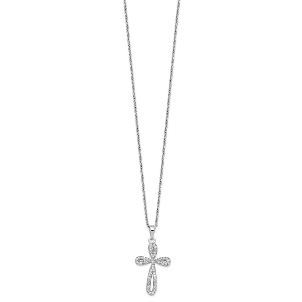 Sterling Silver 55 Stone Micro Pavé CZ Cross 18 inch Necklace
