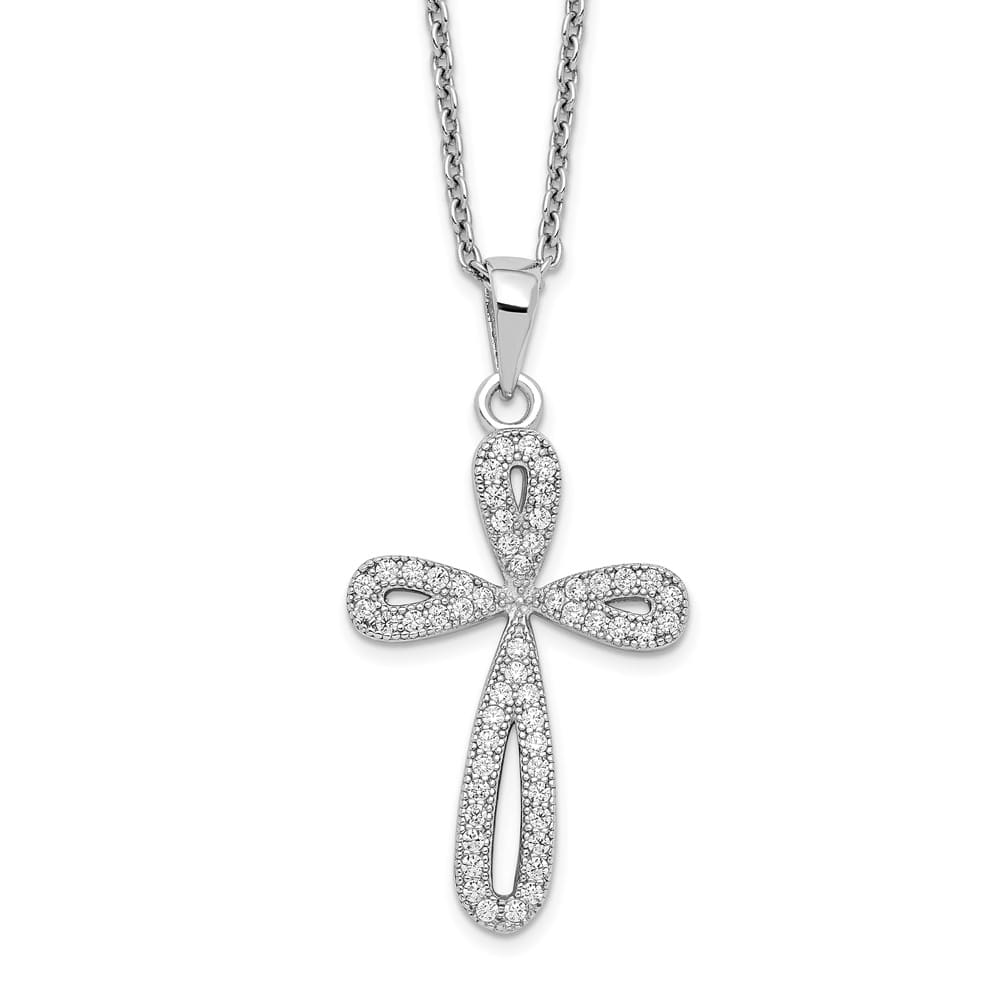 Sterling Silver 55 Stone Micro Pavé CZ Cross 18 inch Necklace