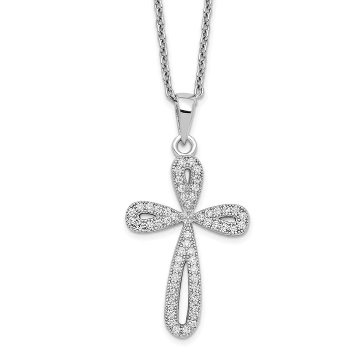 Sterling Silver 55 Stone Micro Pavé CZ Cross 18 inch Necklace