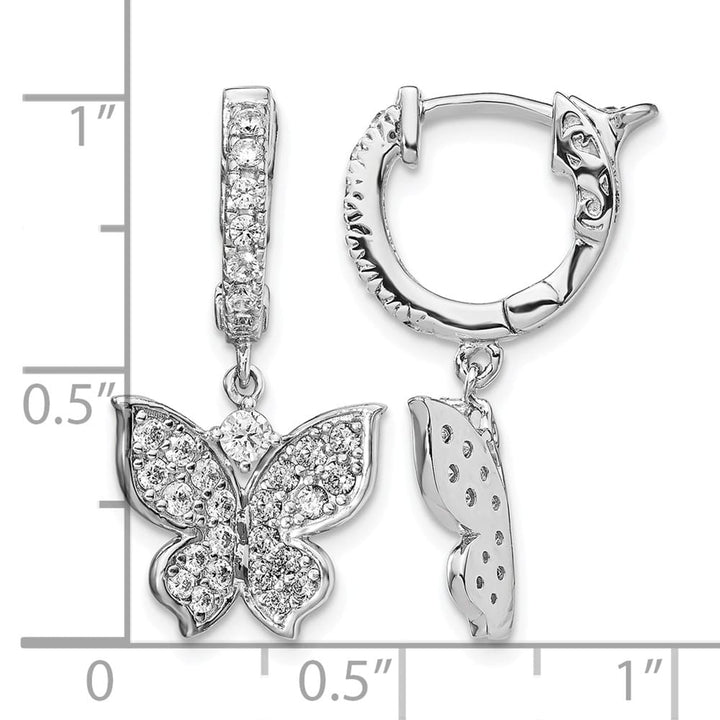 Sterling Silver 58 Stone CZ Butterfly Dangle Hinged Hoop Earrings, view 4 of 4