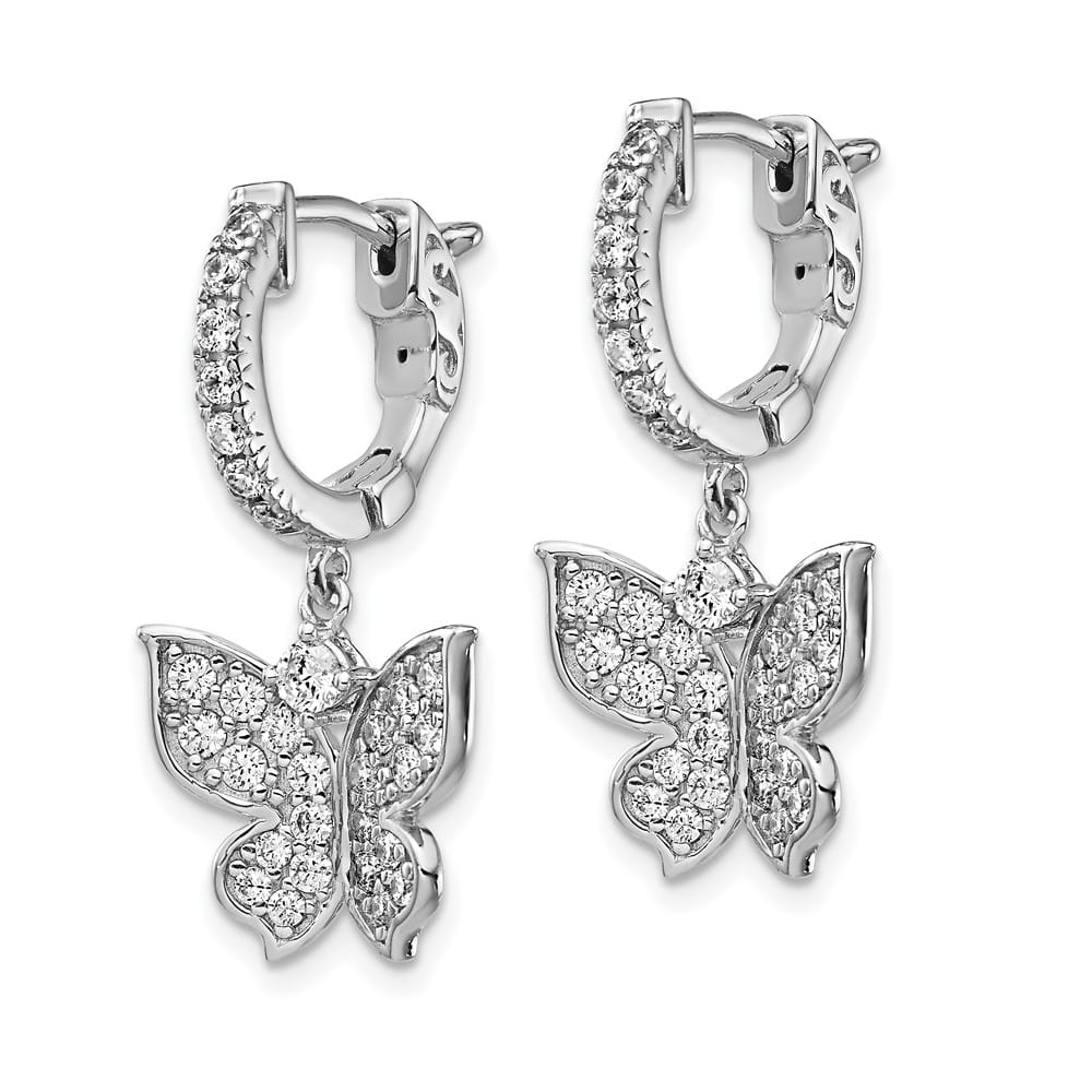 Sterling Silver 58 Stone CZ Butterfly Dangle Hinged Hoop Earrings, view 2 of 4