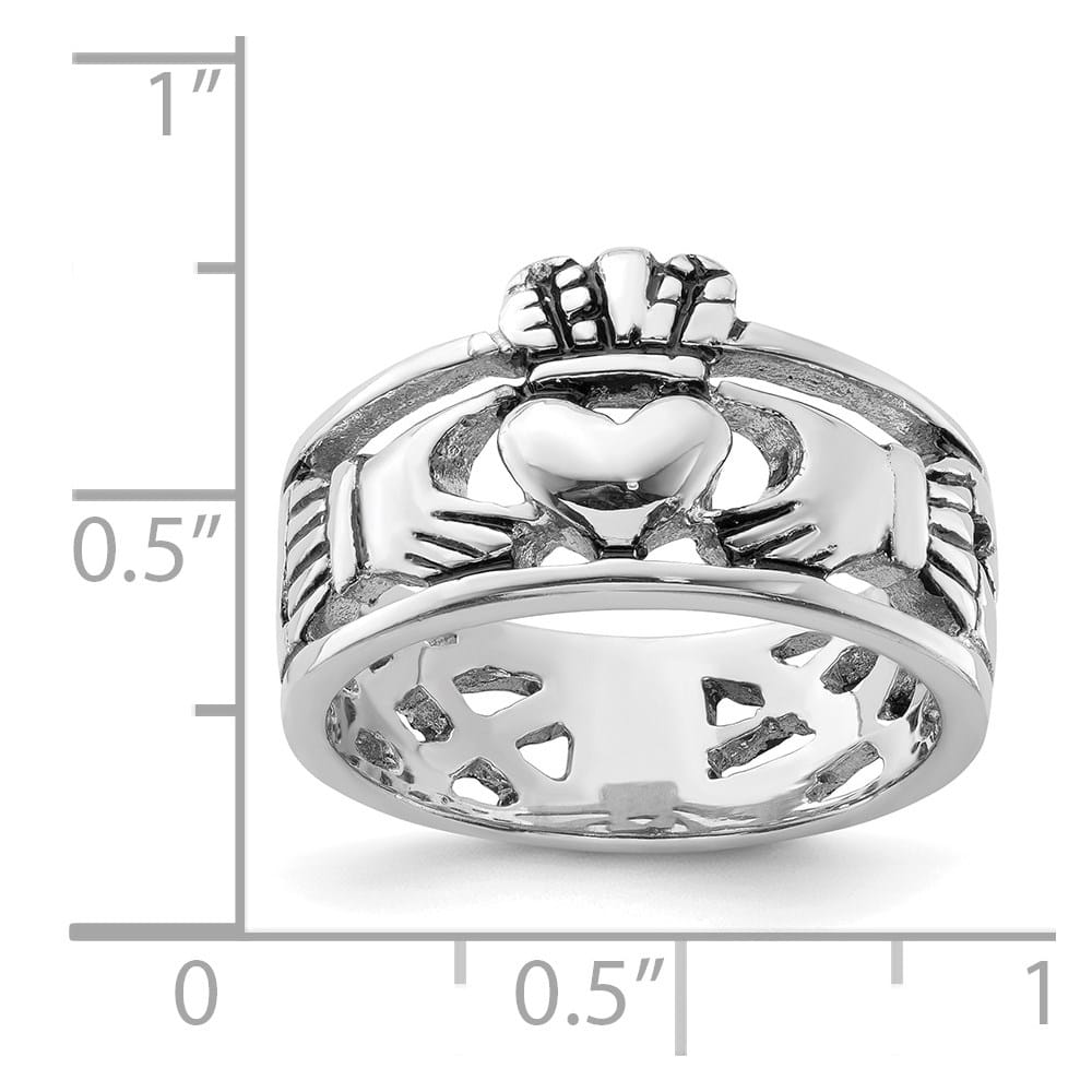 Sterling Silver 6.1 mm Antiqued Claddagh Ring
