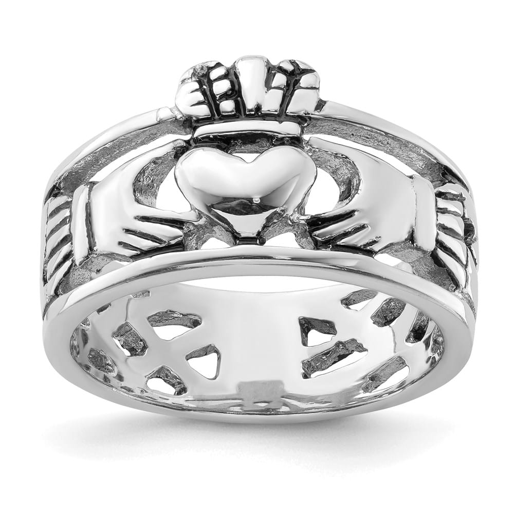 Sterling Silver 6.1 mm Antiqued Claddagh Ring