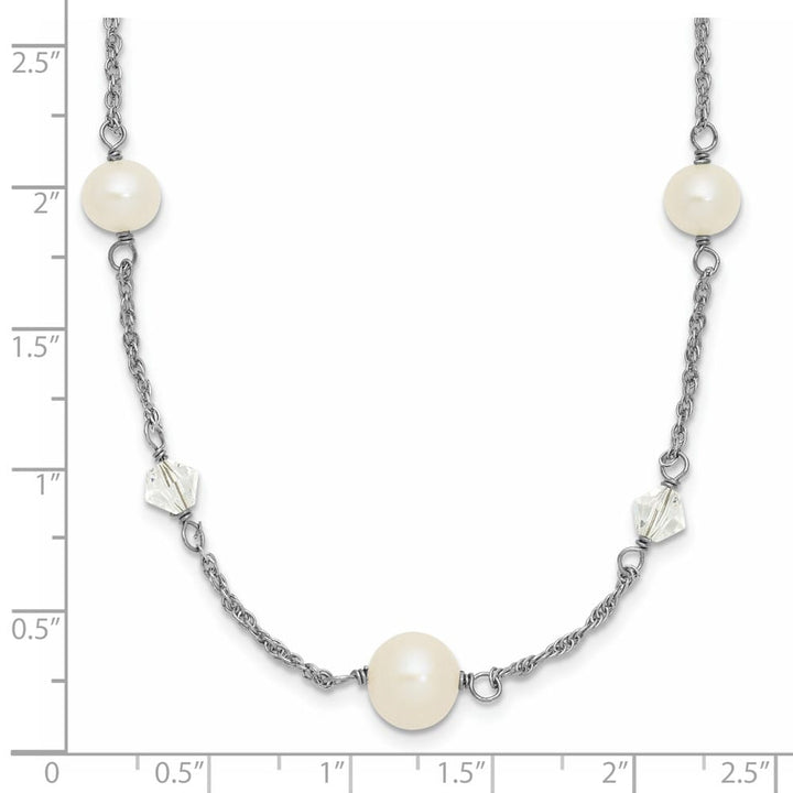 Sterling Silver 6-10mm Cultured Pearl and Glass 17.5 inch Necklace
