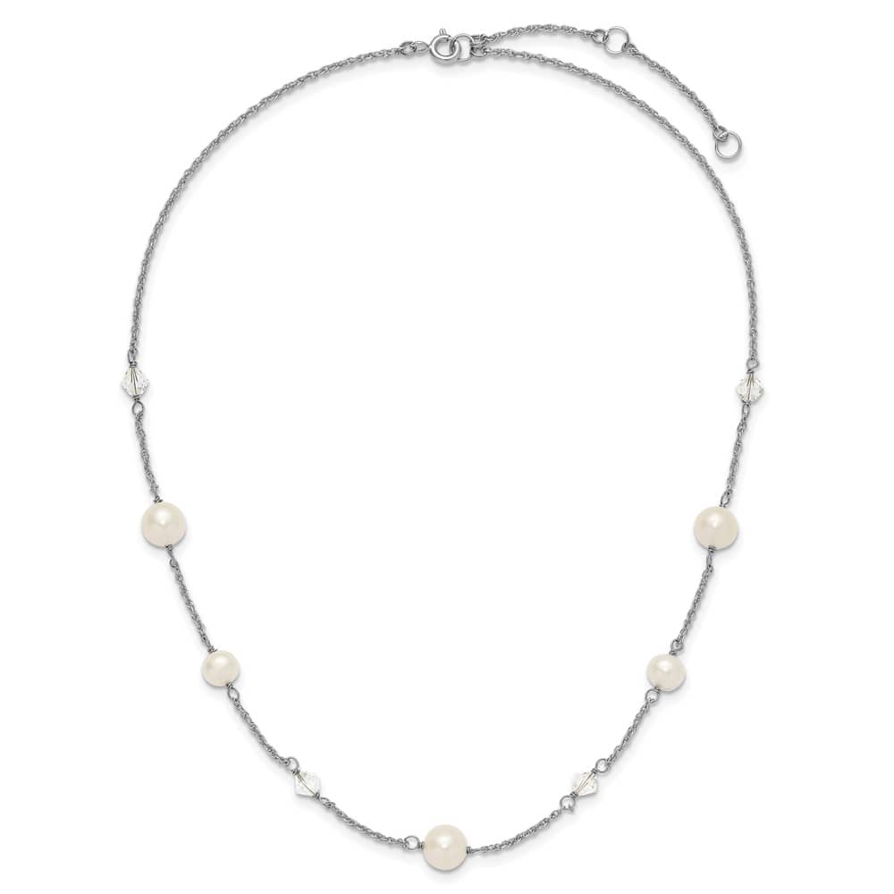 Sterling Silver 6-10mm Cultured Pearl and Glass 17.5 inch Necklace