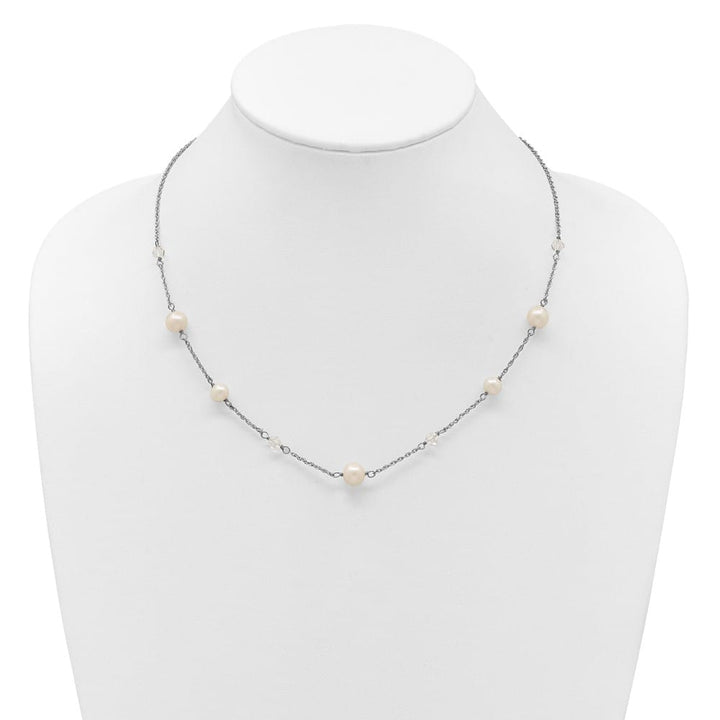 Sterling Silver 6-10mm Cultured Pearl and Glass 17.5 inch Necklace