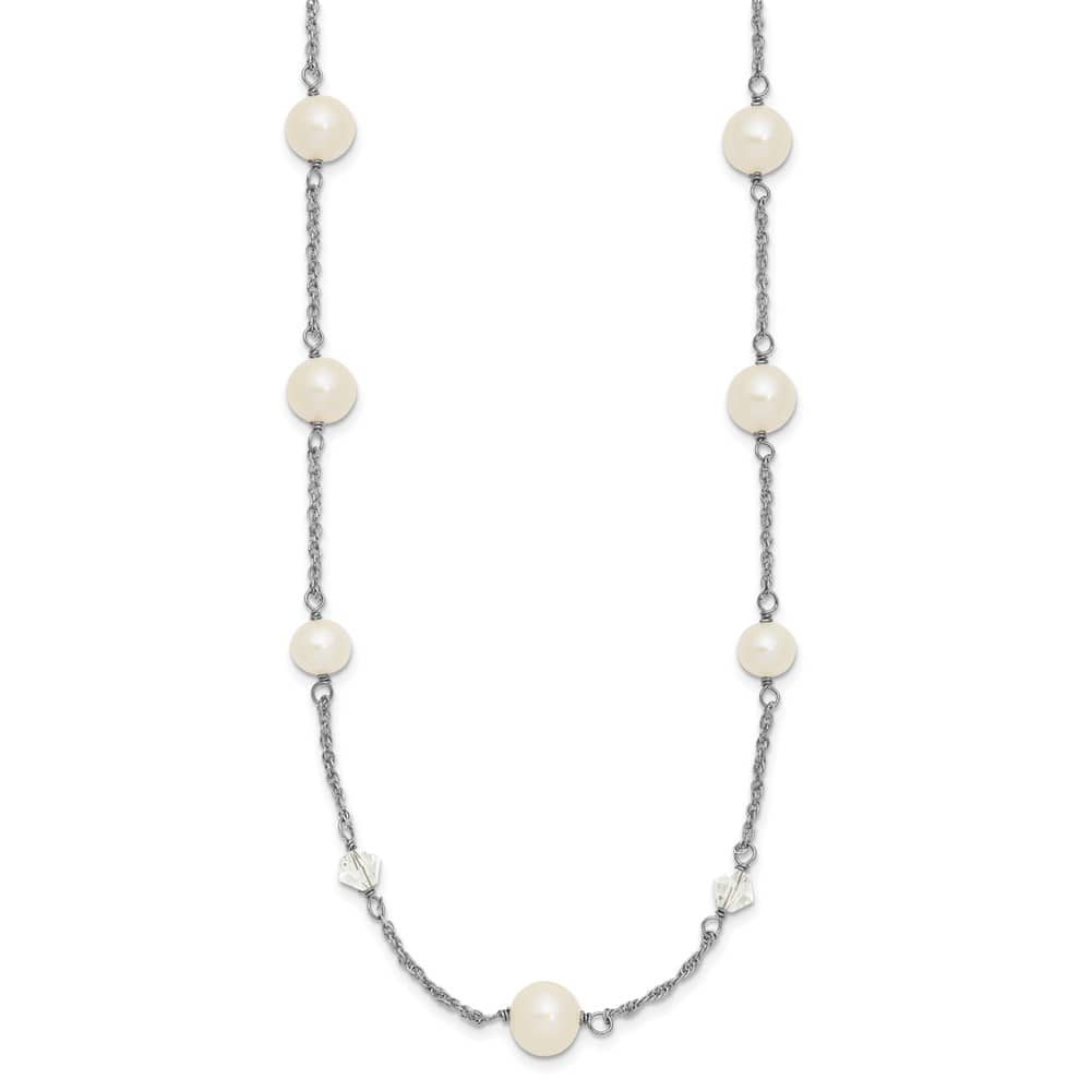Sterling Silver 6-10mm Cultured Pearl and Glass 17.5 inch Necklace