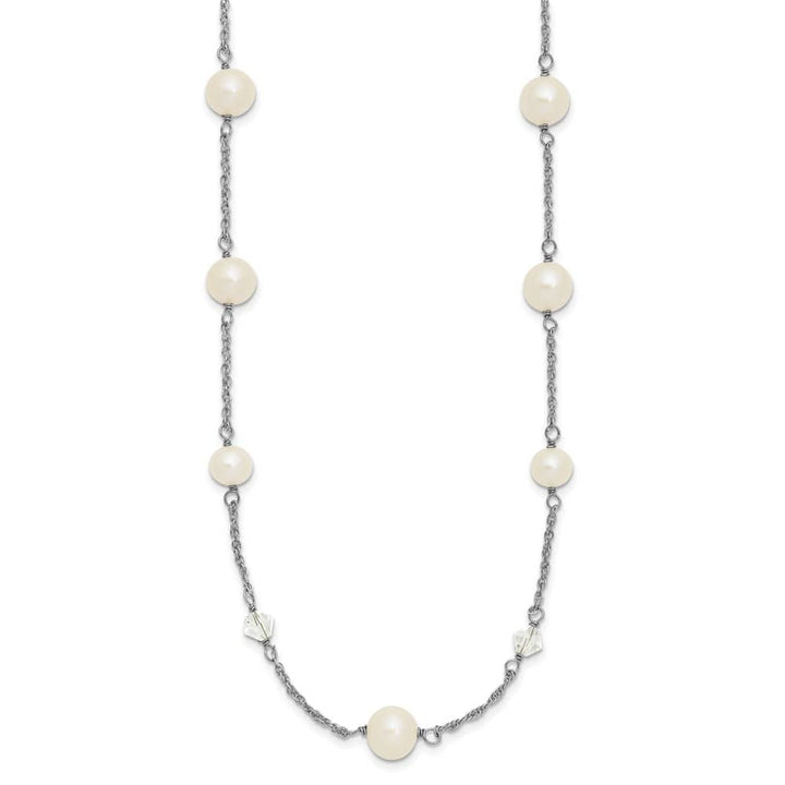 Sterling Silver 6-10mm Cultured Pearl and Glass 17.5 inch Necklace