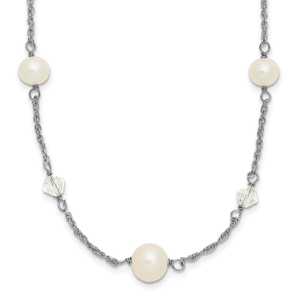 Sterling Silver 6-10mm Cultured Pearl and Glass 17.5 inch Necklace