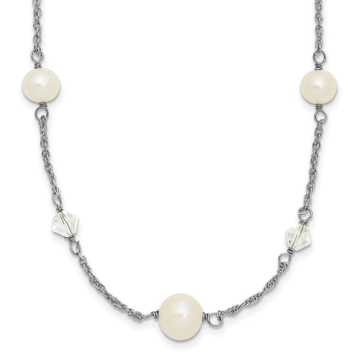 Sterling Silver 6-10mm Cultured Pearl and Glass 17.5 inch Necklace