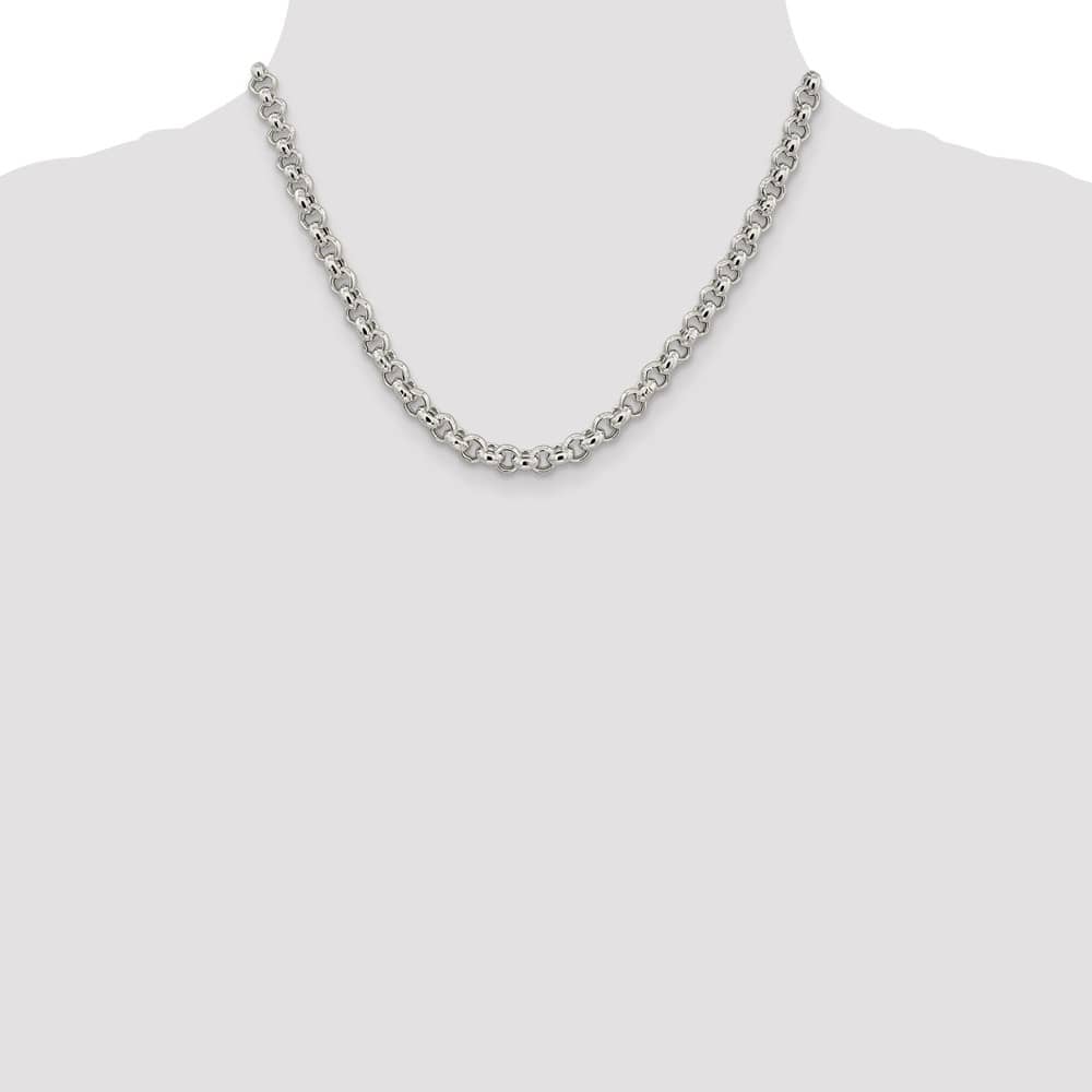 Sterling Silver 6.5mm Semi-solid Rolo Chain Size 18