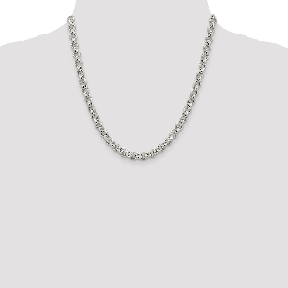 Sterling Silver 6.5mm Semi-solid Rolo Chain Size 20
