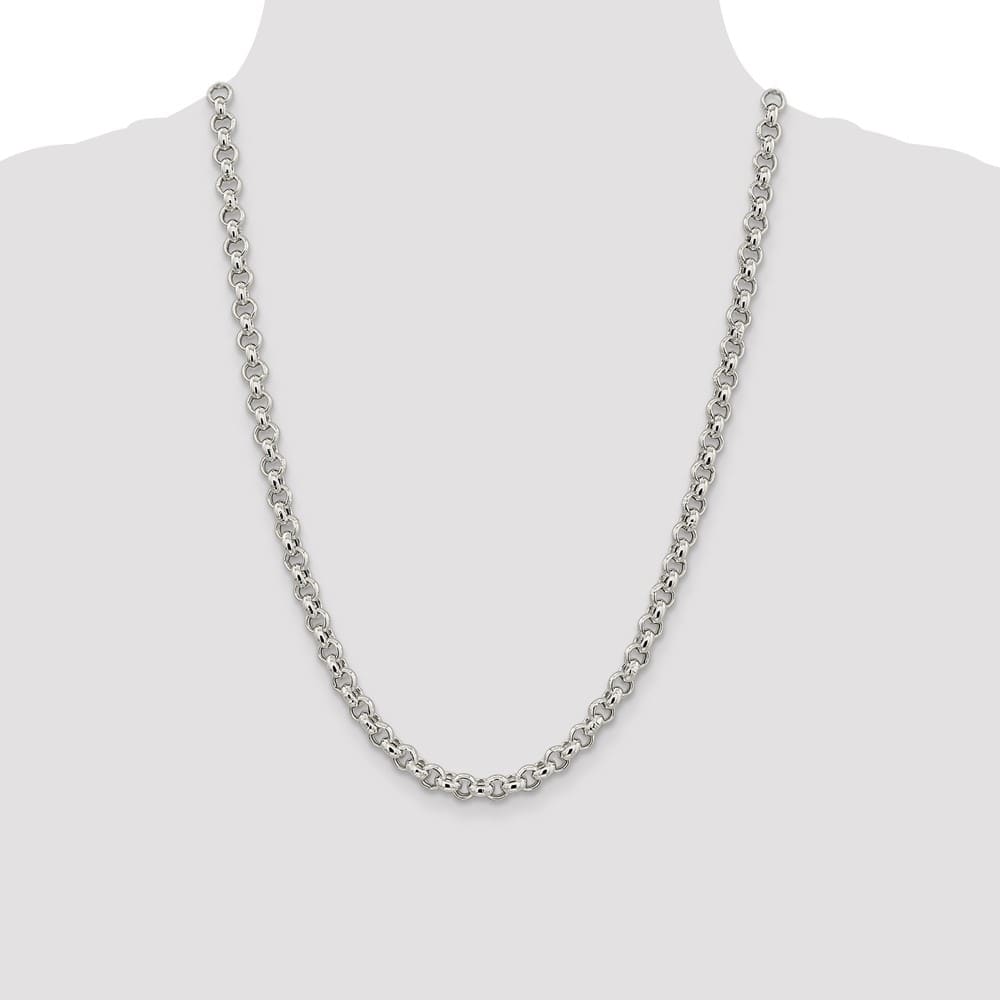 Sterling Silver 6.5mm Semi-solid Rolo Chain Size 24