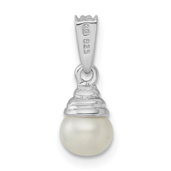 Sterling Silver 6-6.5mm White Freshwater Pearl and Diamond Pendant