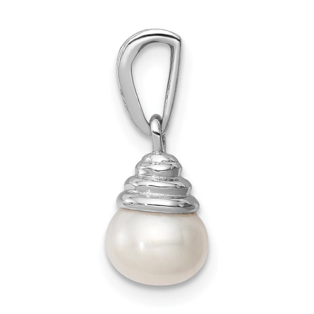 Sterling Silver 6-6.5mm White Freshwater Pearl and Diamond Pendant