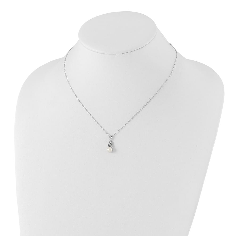Sterling Silver 6-7mm Cultured Pearl and CZ 4-Station 17 inch Necklace