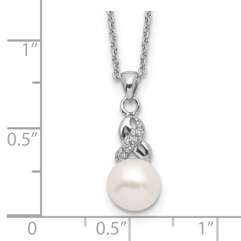 Sterling Silver 6-7mm Cultured Pearl and CZ 4-Station 17 inch Necklace