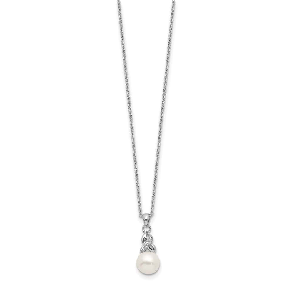 Sterling Silver 6-7mm Cultured Pearl and CZ 4-Station 17 inch Necklace