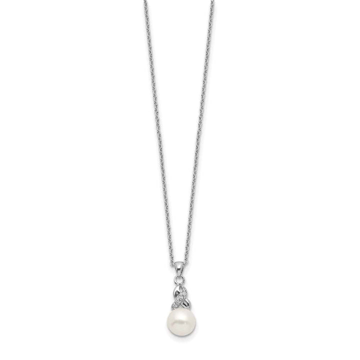 Sterling Silver 6-7mm Cultured Pearl and CZ 4-Station 17 inch Necklace