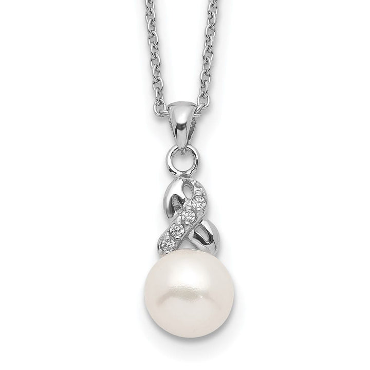 Sterling Silver 6-7mm Cultured Pearl and CZ 4-Station 17 inch Necklace