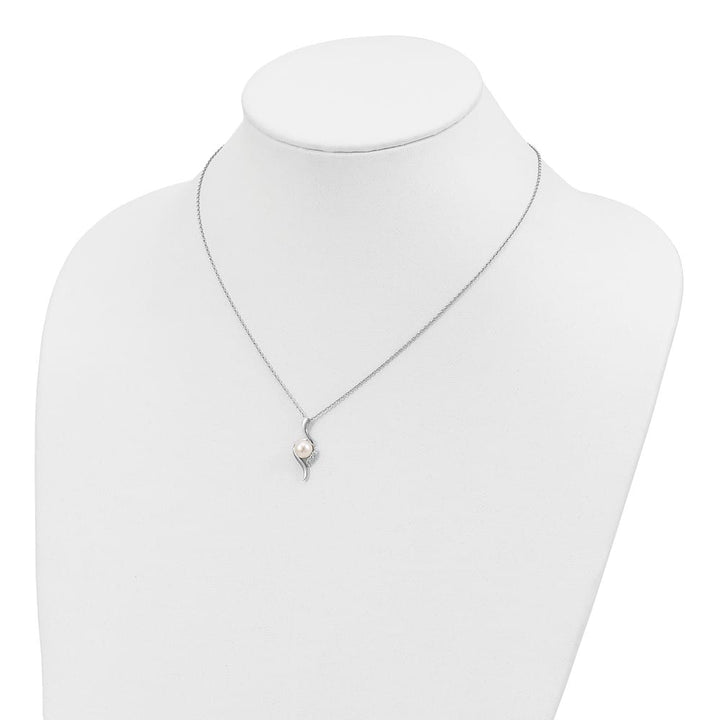 Sterling Silver 6-7mm Cultured Pearl and CZ 6-7mm 17 inch Necklace
