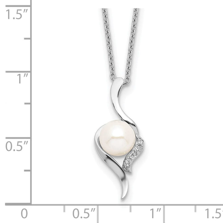 Sterling Silver 6-7mm Cultured Pearl and CZ 6-7mm 17 inch Necklace