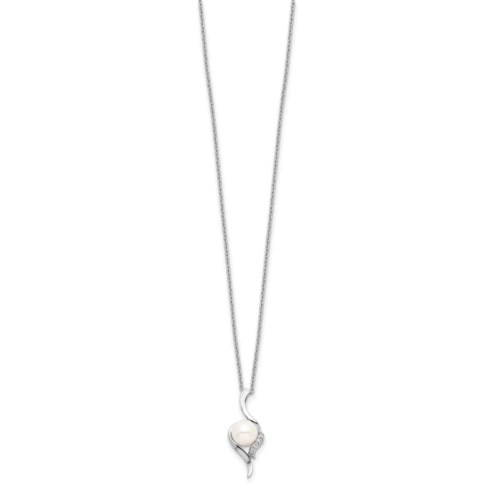 Sterling Silver 6-7mm Cultured Pearl and CZ 6-7mm 17 inch Necklace
