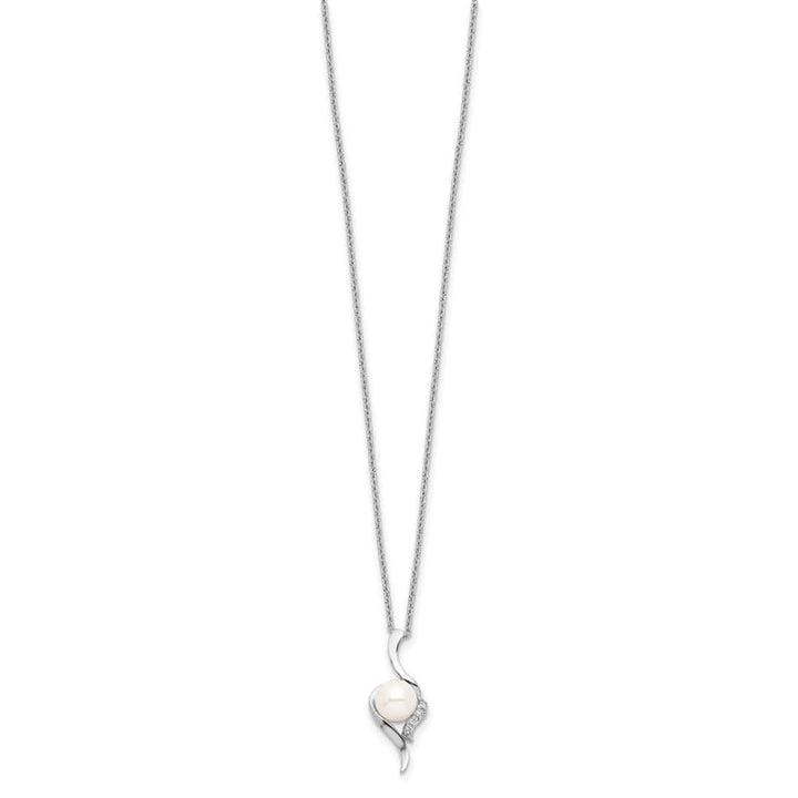 Sterling Silver 6-7mm Cultured Pearl and CZ 6-7mm 17 inch Necklace