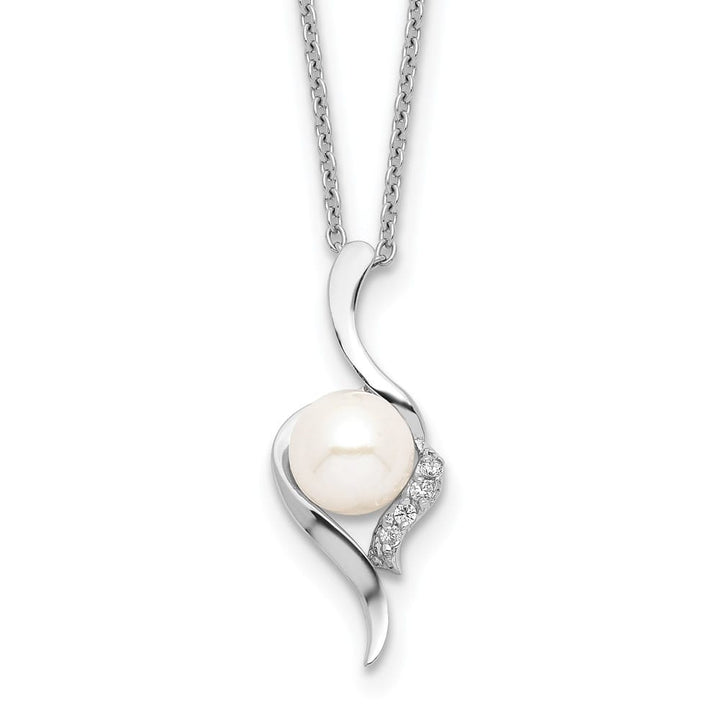 Sterling Silver 6-7mm Cultured Pearl and CZ 6-7mm 17 inch Necklace