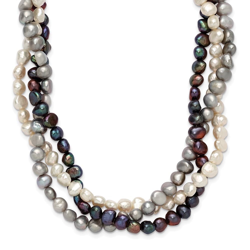 Sterling Silver 6-7mm Multi-Color Cultured Pearl 17 inch Necklace