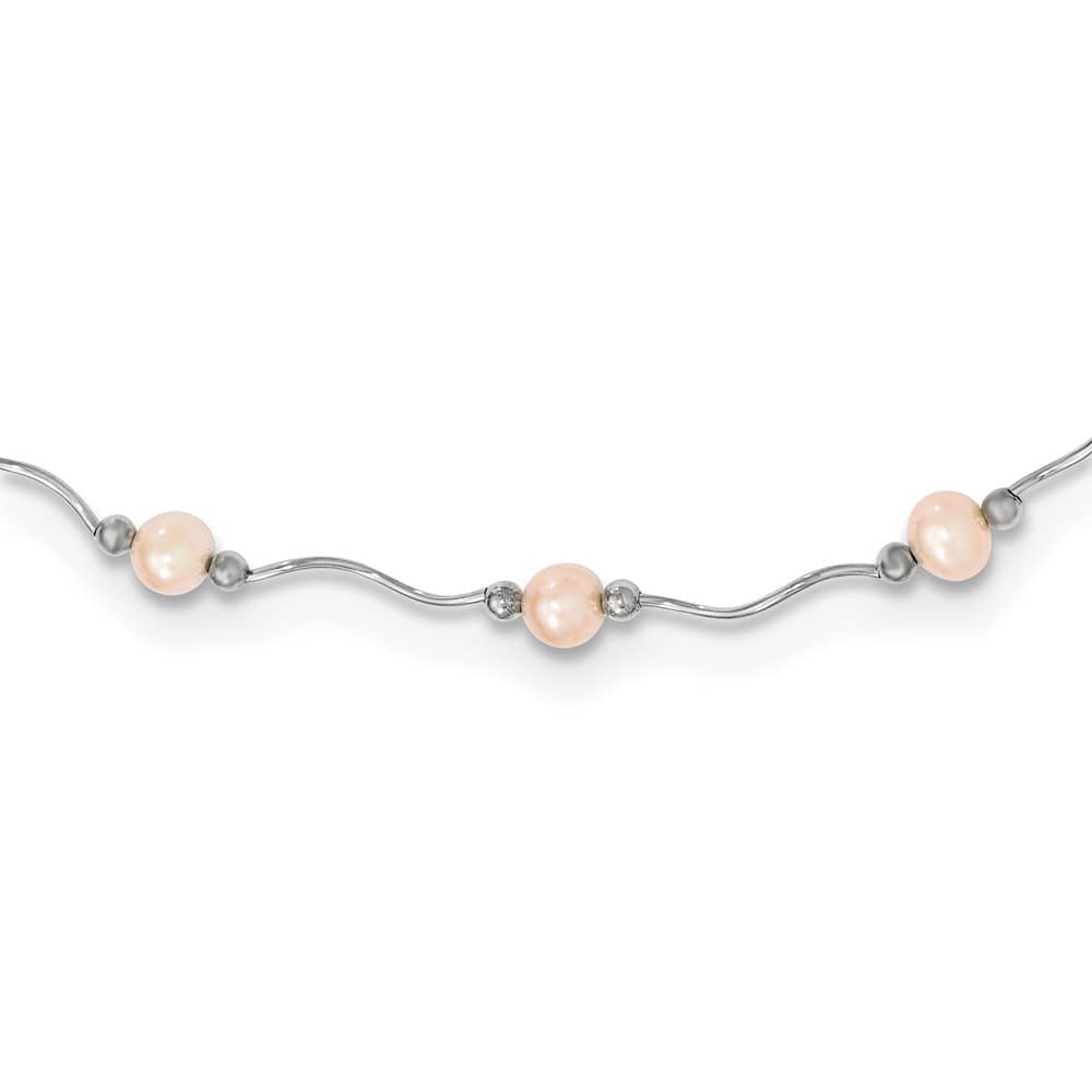 Sterling Silver 6-7mm Pink Cultured Pearl 17-Station 18 inch Necklace